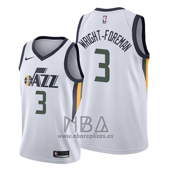 Camiseta Utah Jazz Justin Wright Foreman NO 3 Association 2019-20 Blanco